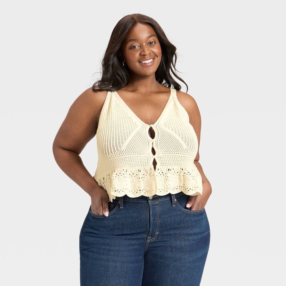 A New Day Crochet Button Down Sweater Tank Top - Cream XXL Nwt Coquette Festival